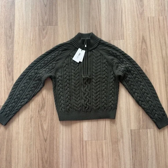 Heritage Knit Merino Wool 1/4 Zip Sweater Dark Olive - Picture 5 of 8